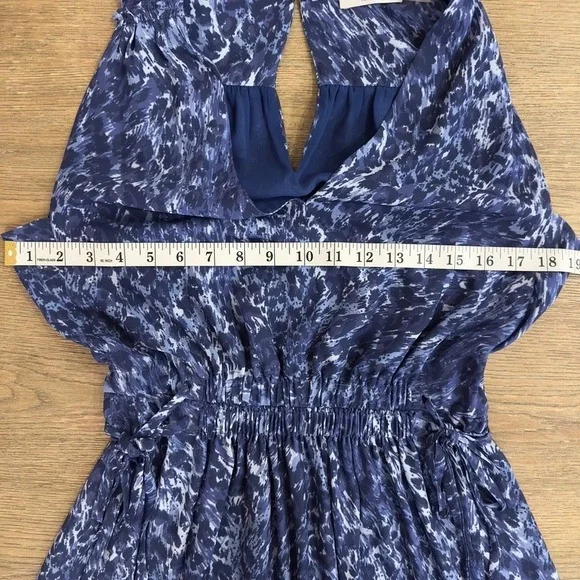 Ramy Brook Kelsie Blue Leopard Print Hi-Low Midi Dress-Tassle Belt-V Neck-Sz XS - Picture 9 of 16